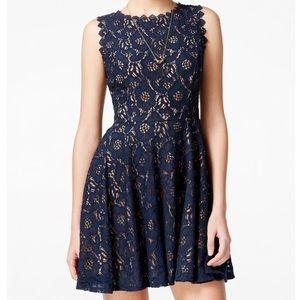 City Studio Navy Lace Mini Fit + Flare Dress